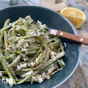 bowl of asparagus and feta salad.