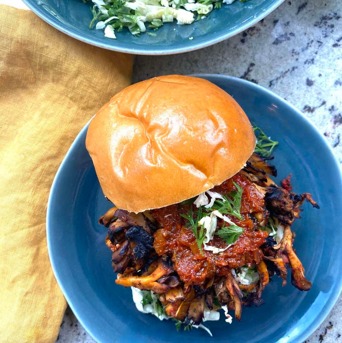 Pulled Mushroom Sandwich (BBQ Harissa Sauce)