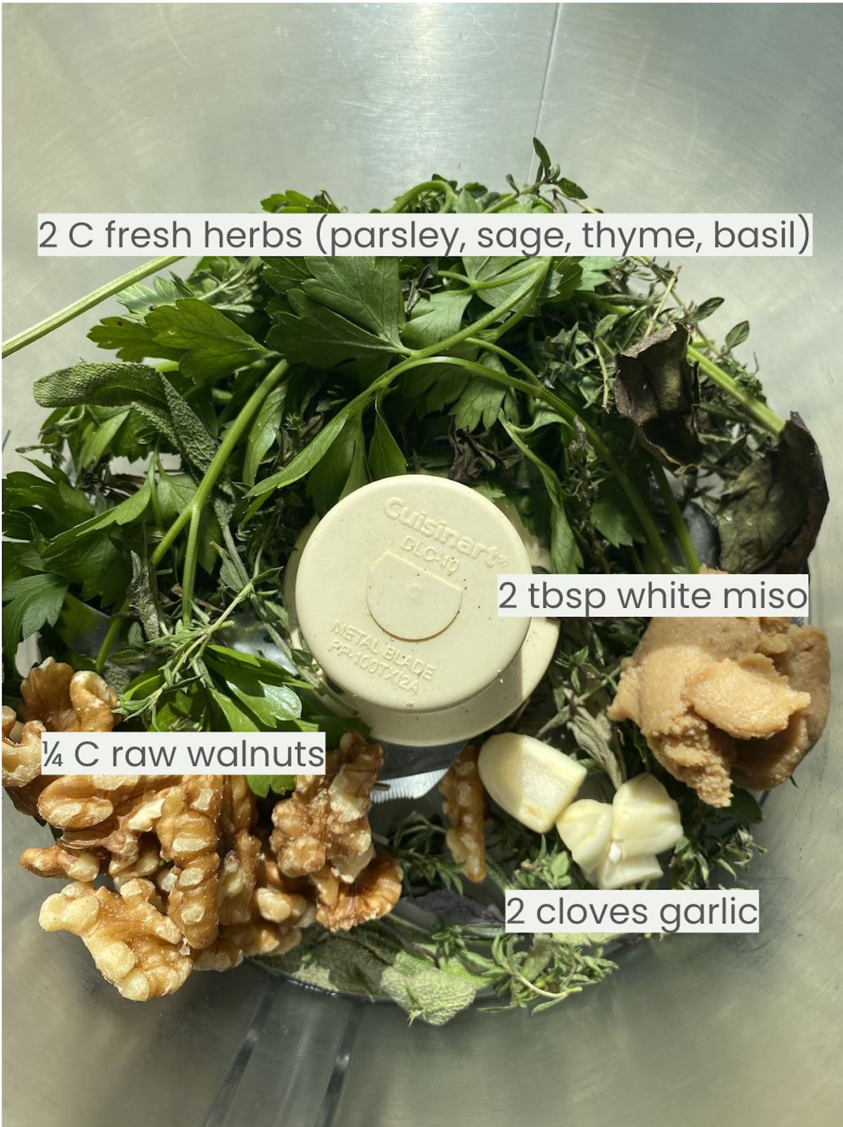 ingredients for miso herb pesto.