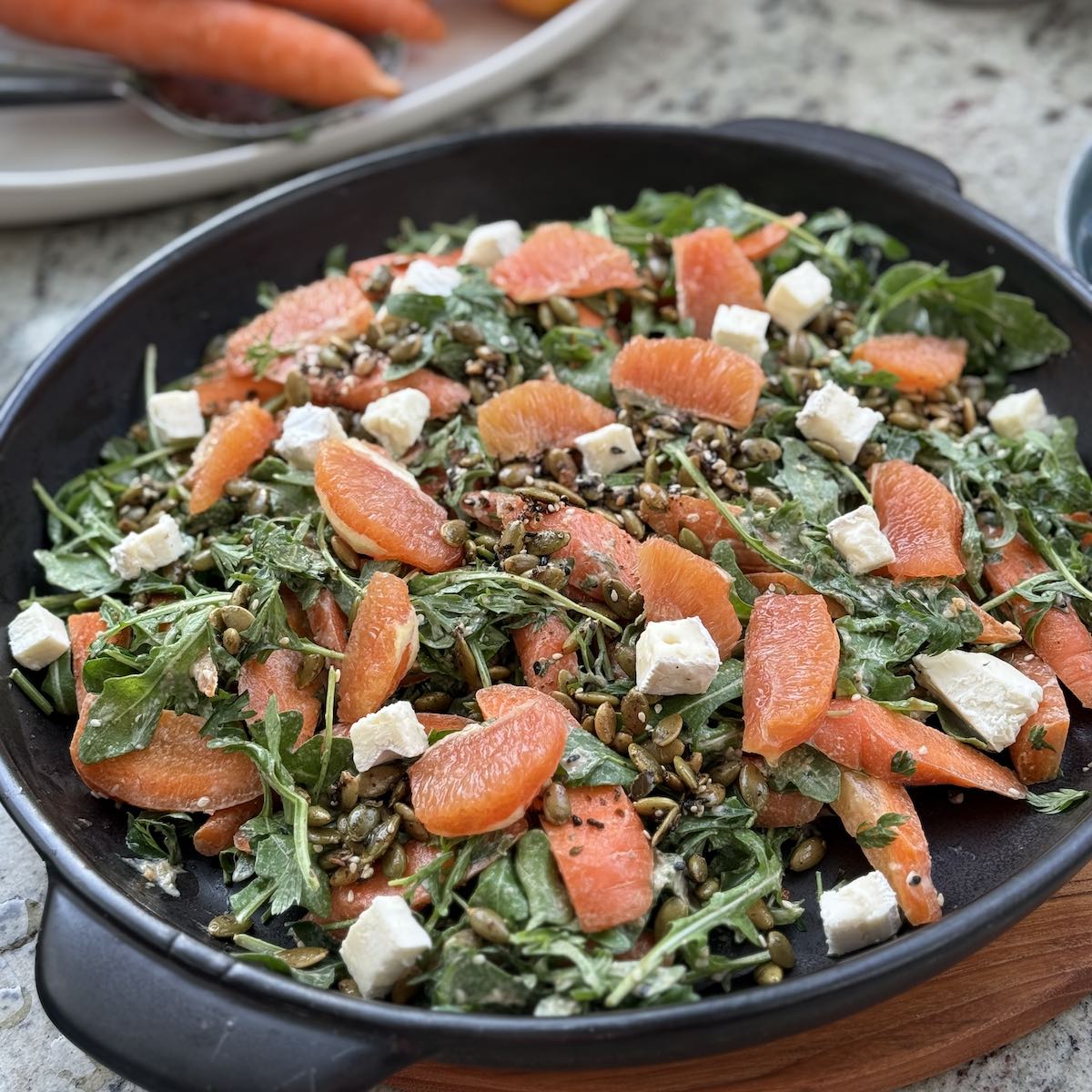Crunchy Carrot and Arugula Salad with Seeds, Citrus, and Tahini