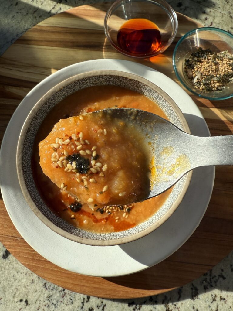 spoonful of carrot miso soup.